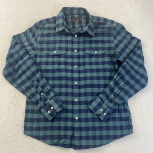 UNTUCK it Flannel Green Blue Plaid LS 100% Cotton Button Down Shirt Large